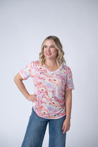 Sophie Tee - Coral Sunset Floral-Shirts-Villari Chic, women's online fashion boutique in Severna, Maryland