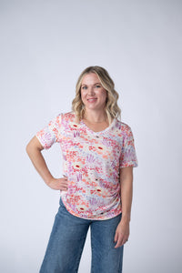 Sophie Tee - Coral Sunset Floral-Shirts-Villari Chic, women's online fashion boutique in Severna, Maryland