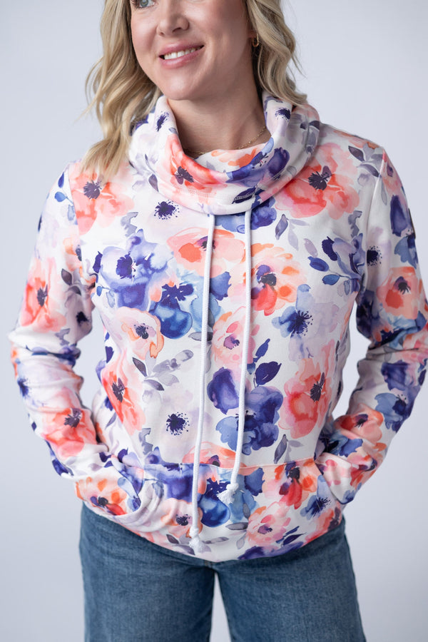 Soft Funnel Neck - Sunset Watercolor Floral-clothing-Villari Chic, women's online fashion boutique in Severna, Maryland