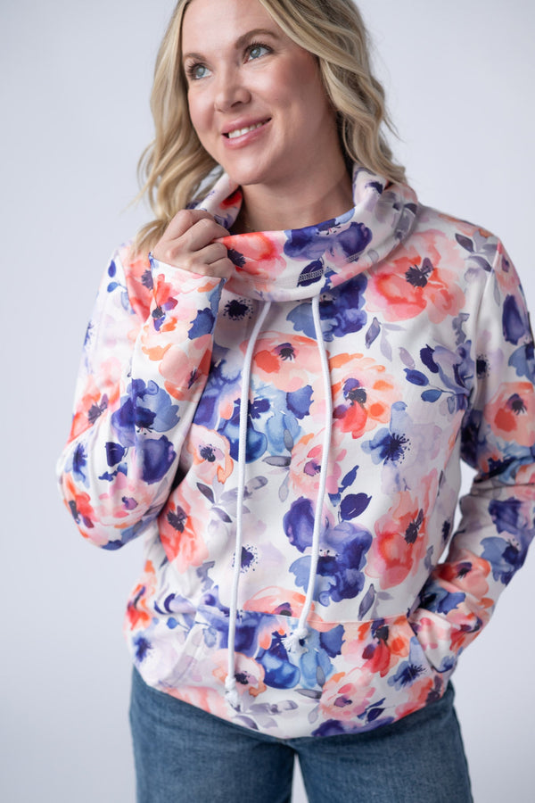 Soft Funnel Neck - Sunset Watercolor Floral-clothing-Villari Chic, women's online fashion boutique in Severna, Maryland