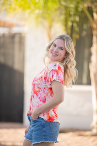 Raelynn V-Neck Top - Sunset Tropical Floral-Tops-Villari Chic, women's online fashion boutique in Severna, Maryland