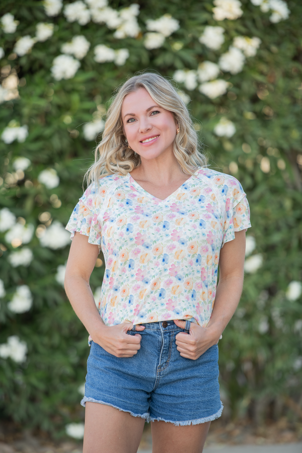 Raelynn V-Neck Top - Petal Gardens-Tops-Villari Chic, women's online fashion boutique in Severna, Maryland