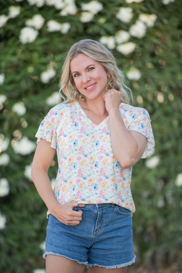 Raelynn V-Neck Top - Petal Gardens-Tops-Villari Chic, women's online fashion boutique in Severna, Maryland