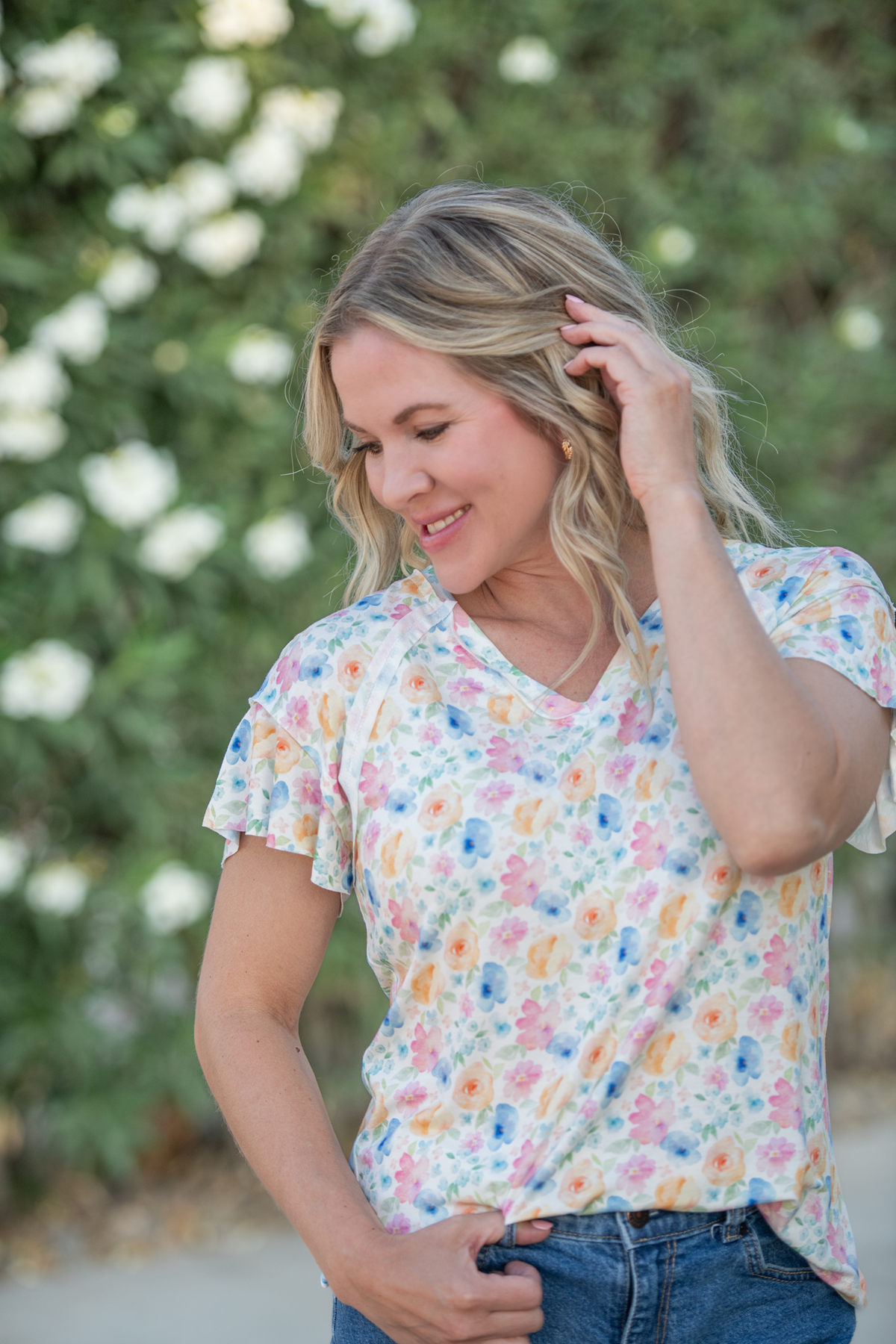 Raelynn V-Neck Top - Petal Gardens-Tops-Villari Chic, women's online fashion boutique in Severna, Maryland