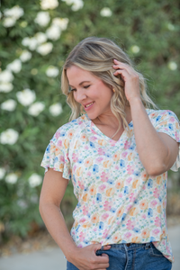 Raelynn V-Neck Top - Petal Gardens-Tops-Villari Chic, women's online fashion boutique in Severna, Maryland