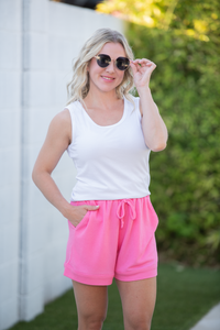 Weslie Waffle Shorts - Pink-shorts-Villari Chic, women's online fashion boutique in Severna, Maryland
