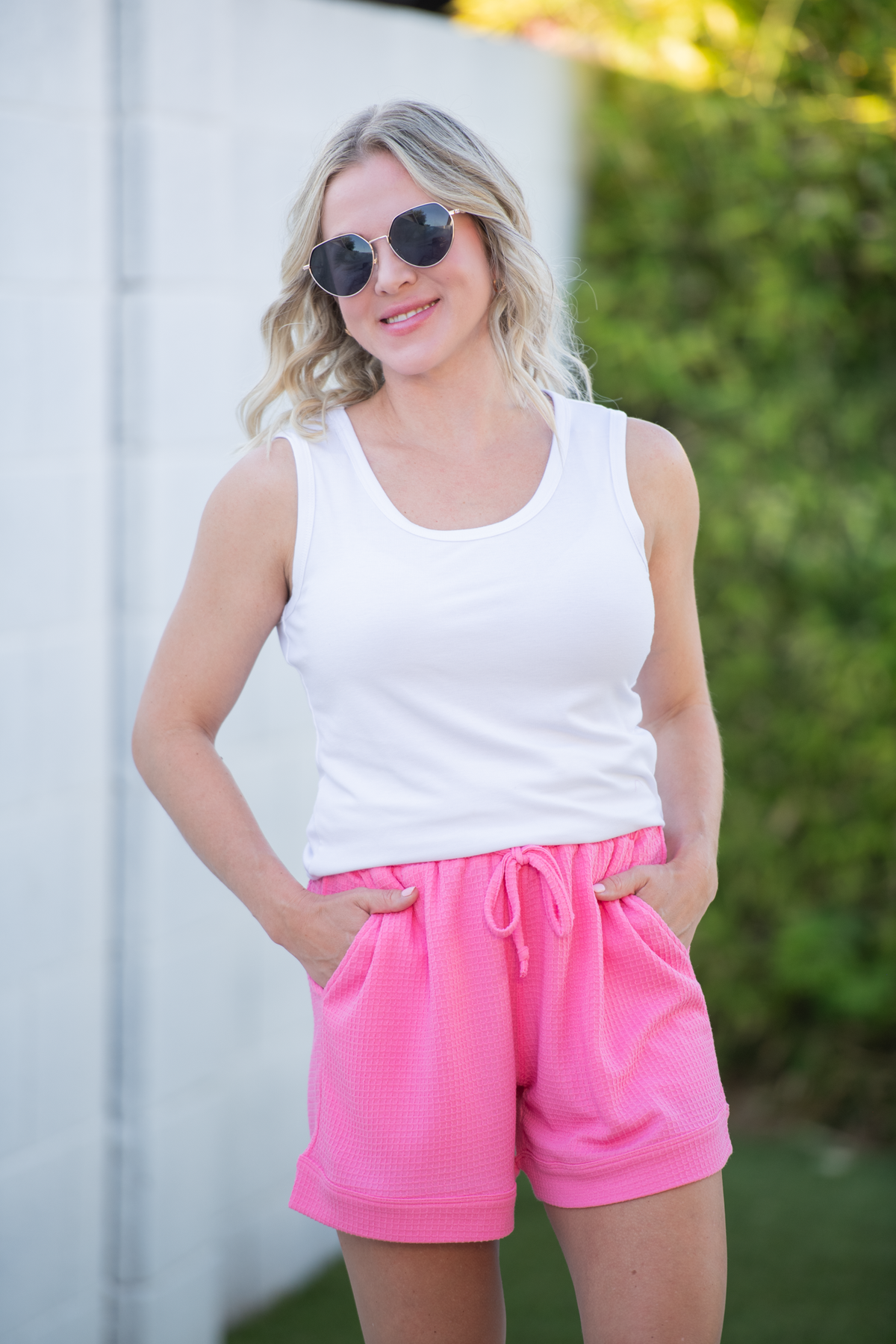 Weslie Waffle Shorts - Pink-shorts-Villari Chic, women's online fashion boutique in Severna, Maryland