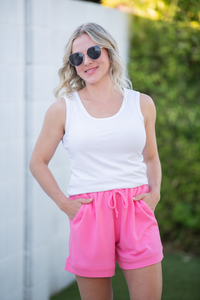 Weslie Waffle Shorts - Pink-shorts-Villari Chic, women's online fashion boutique in Severna, Maryland