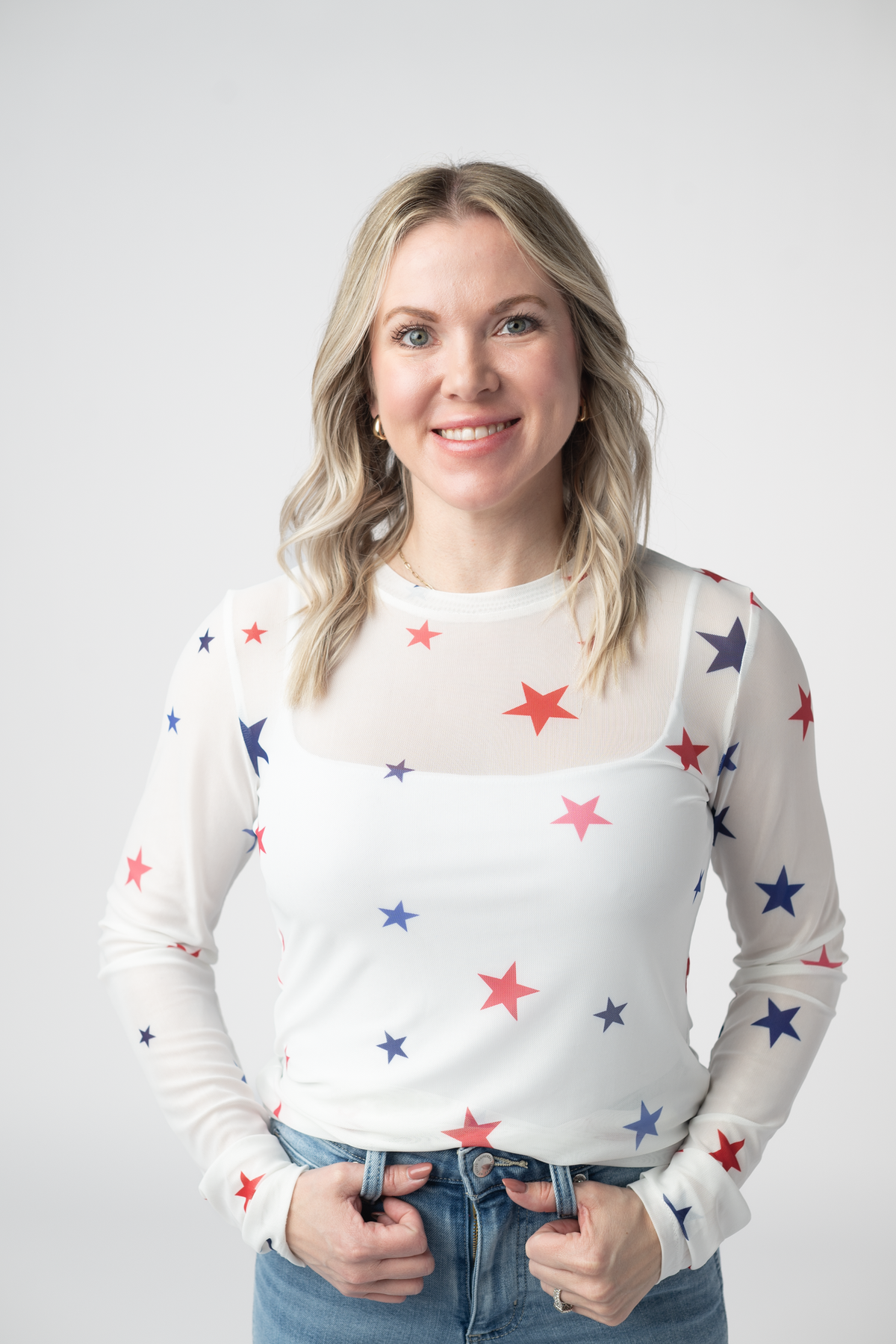Mesh Long Sleeve Top - Stars-Tops-Villari Chic, women's online fashion boutique in Severna, Maryland