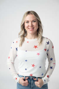 Mesh Long Sleeve Top - Stars-Tops-Villari Chic, women's online fashion boutique in Severna, Maryland