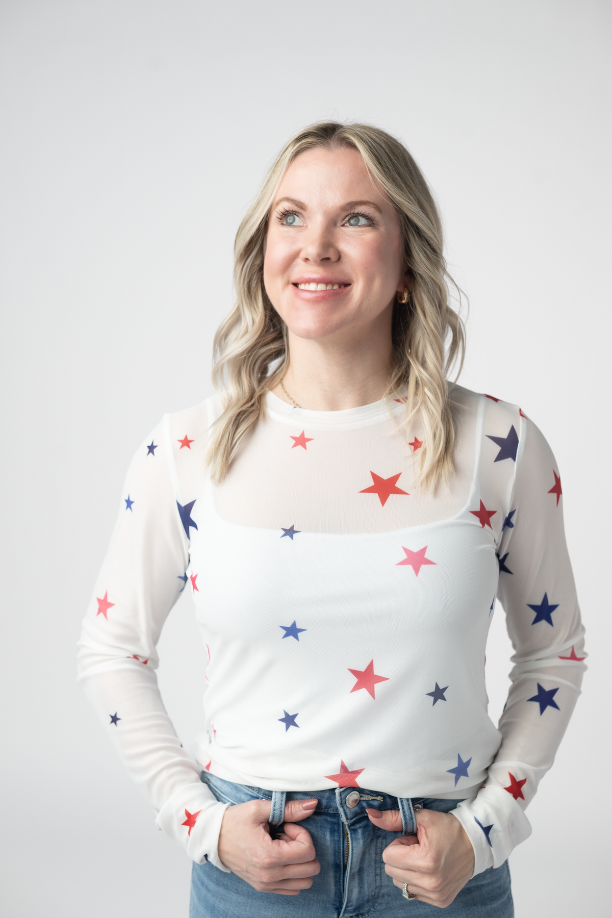 Mesh Long Sleeve Top - Stars-Tops-Villari Chic, women's online fashion boutique in Severna, Maryland