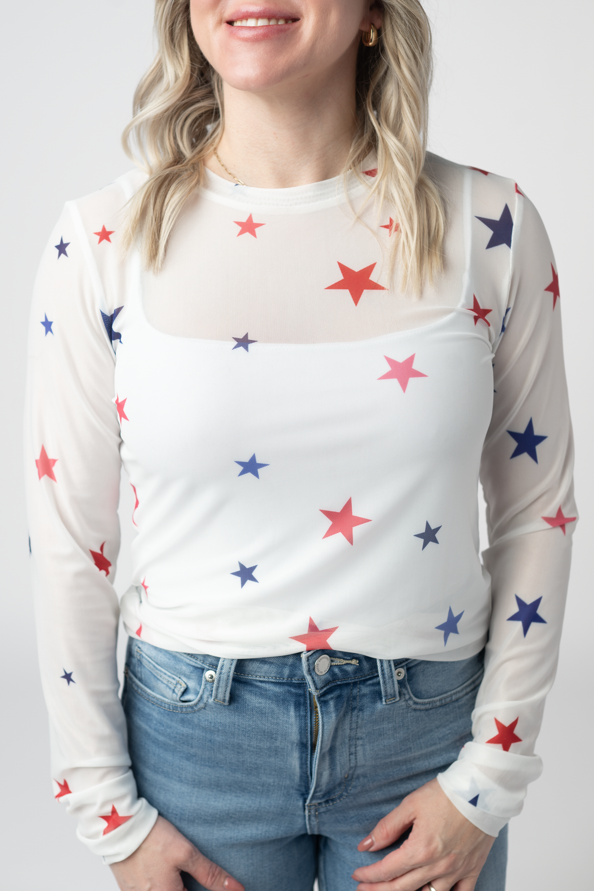 Mesh Long Sleeve Top - Stars-Tops-Villari Chic, women's online fashion boutique in Severna, Maryland