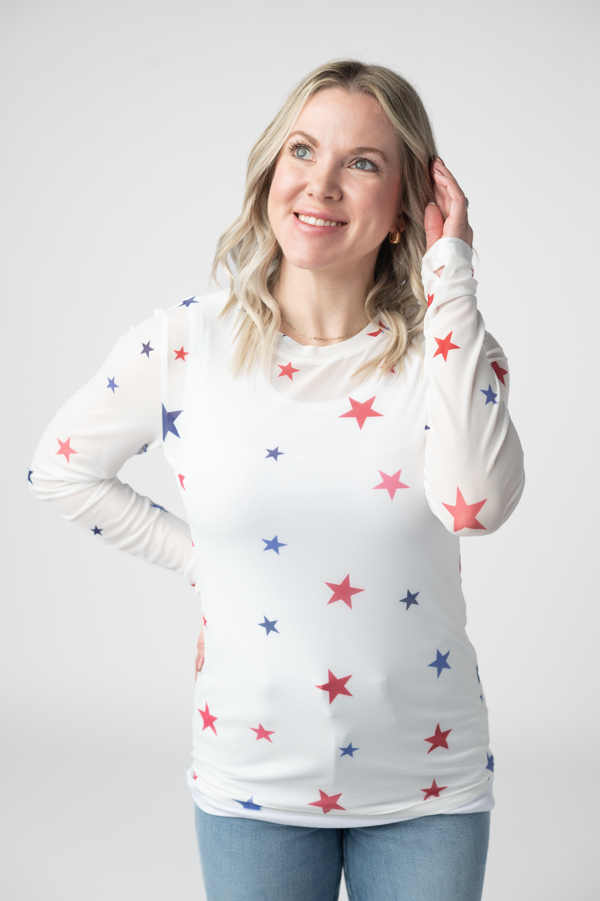 Mesh Long Sleeve Top - Stars-Tops-Villari Chic, women's online fashion boutique in Severna, Maryland