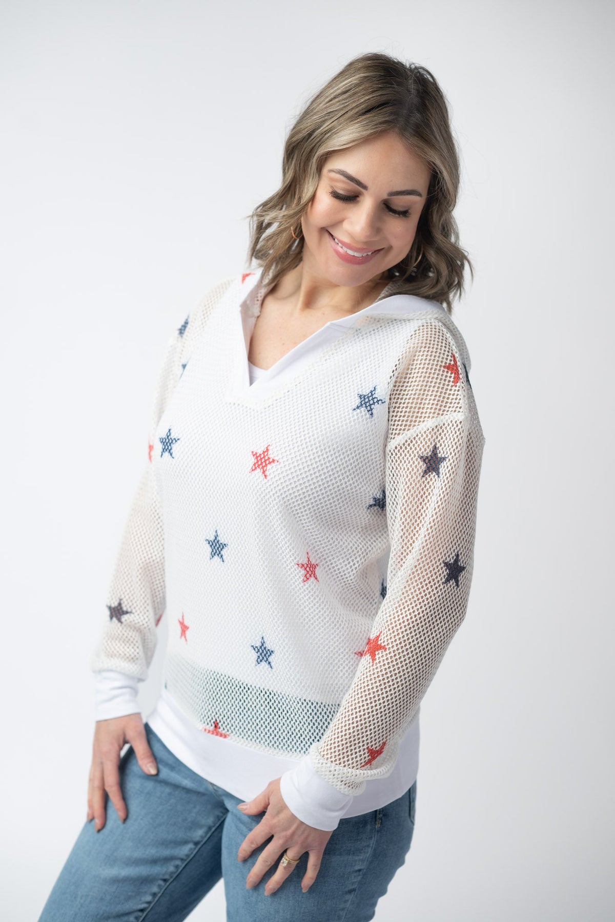 American Stars Mesh Hoodie-hoodie-Villari Chic, women's online fashion boutique in Severna, Maryland