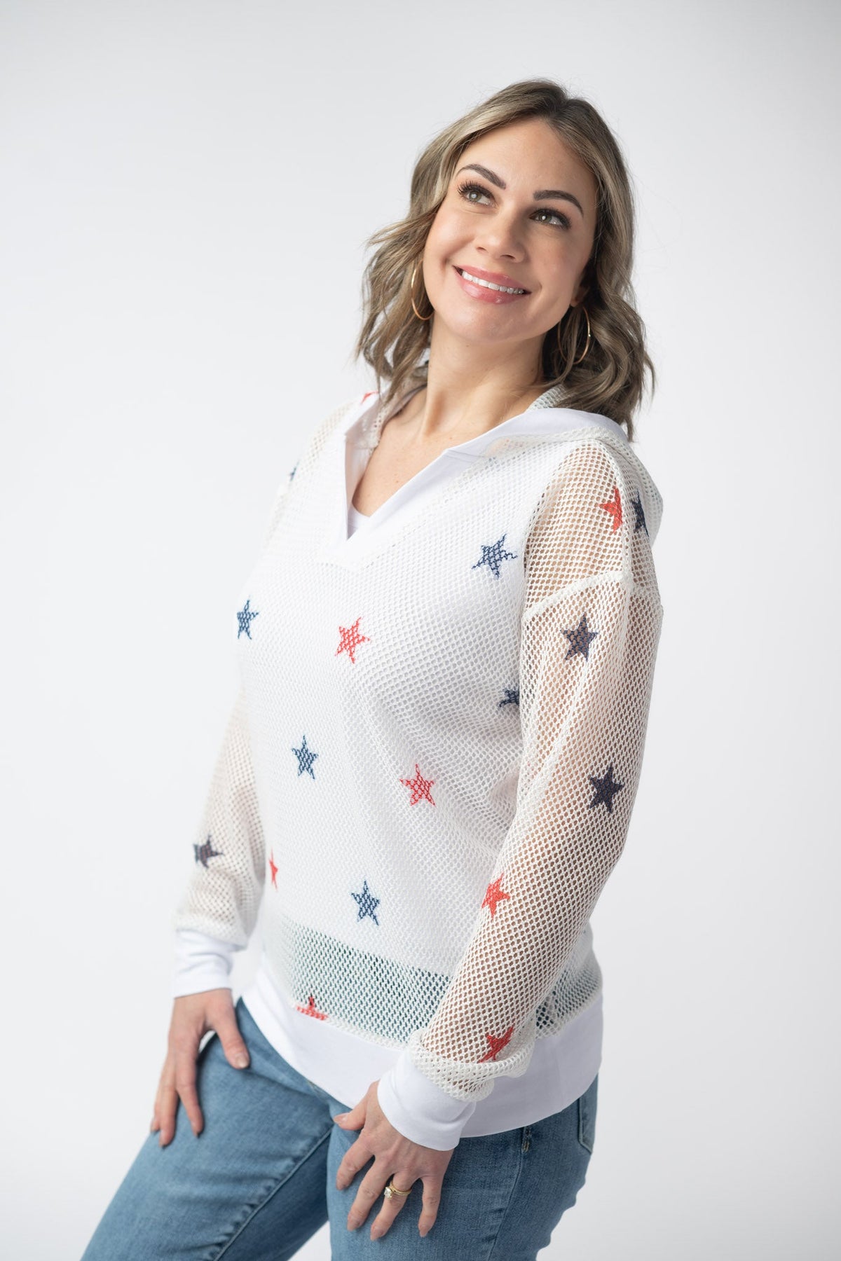 American Stars Mesh Hoodie-hoodie-Villari Chic, women's online fashion boutique in Severna, Maryland
