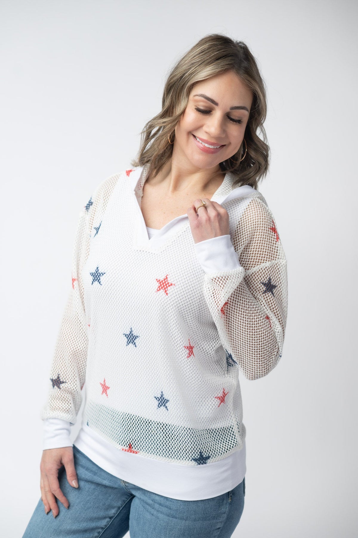 American Stars Mesh Hoodie-hoodie-Villari Chic, women's online fashion boutique in Severna, Maryland