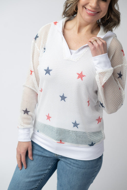 American Stars Mesh Hoodie-hoodie-Villari Chic, women's online fashion boutique in Severna, Maryland