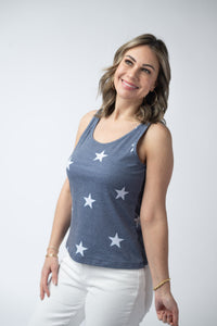 Faded Navy Stars Tank Crew Neck-tank-Villari Chic, women's online fashion boutique in Severna, Maryland