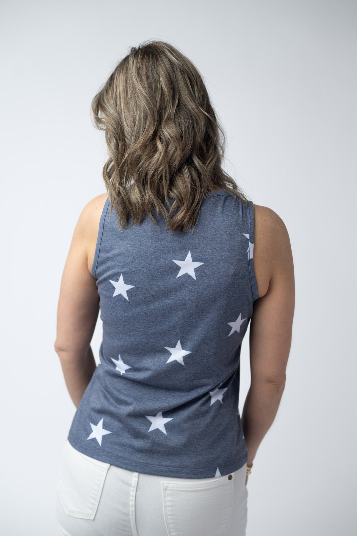 Faded Navy Stars Tank Crew Neck-tank-Villari Chic, women's online fashion boutique in Severna, Maryland