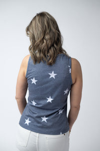 Faded Navy Stars Tank Crew Neck-tank-Villari Chic, women's online fashion boutique in Severna, Maryland