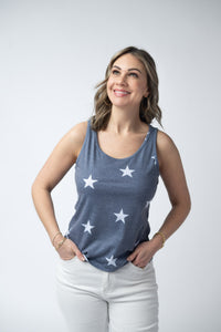 Faded Navy Stars Tank Crew Neck-tank-Villari Chic, women's online fashion boutique in Severna, Maryland