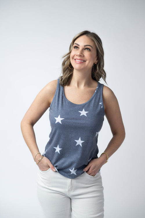 Faded Navy Stars Tank Crew Neck-tank-Villari Chic, women's online fashion boutique in Severna, Maryland
