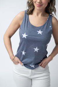 Faded Navy Stars Tank Crew Neck-tank-Villari Chic, women's online fashion boutique in Severna, Maryland