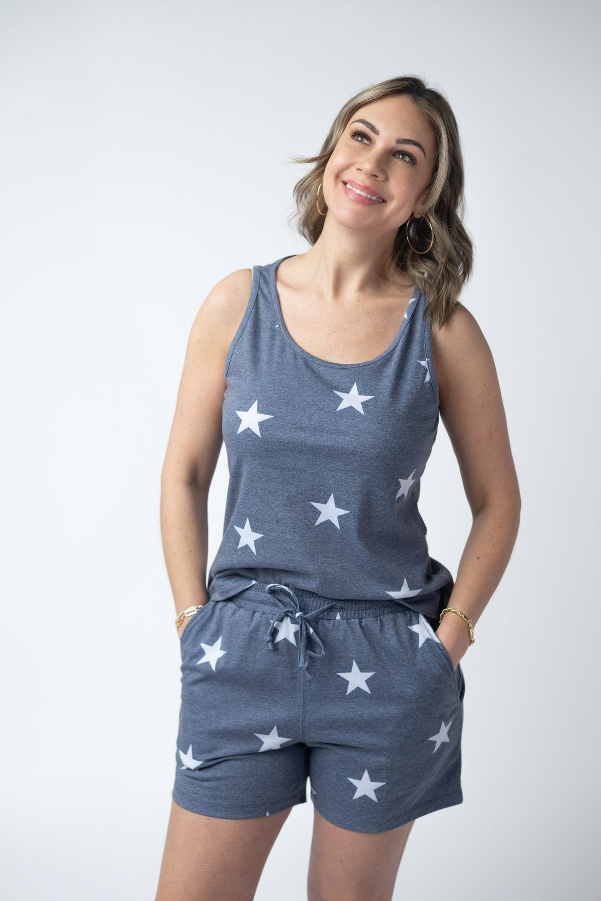Faded Navy Stars Tank Crew Neck-tank-Villari Chic, women's online fashion boutique in Severna, Maryland