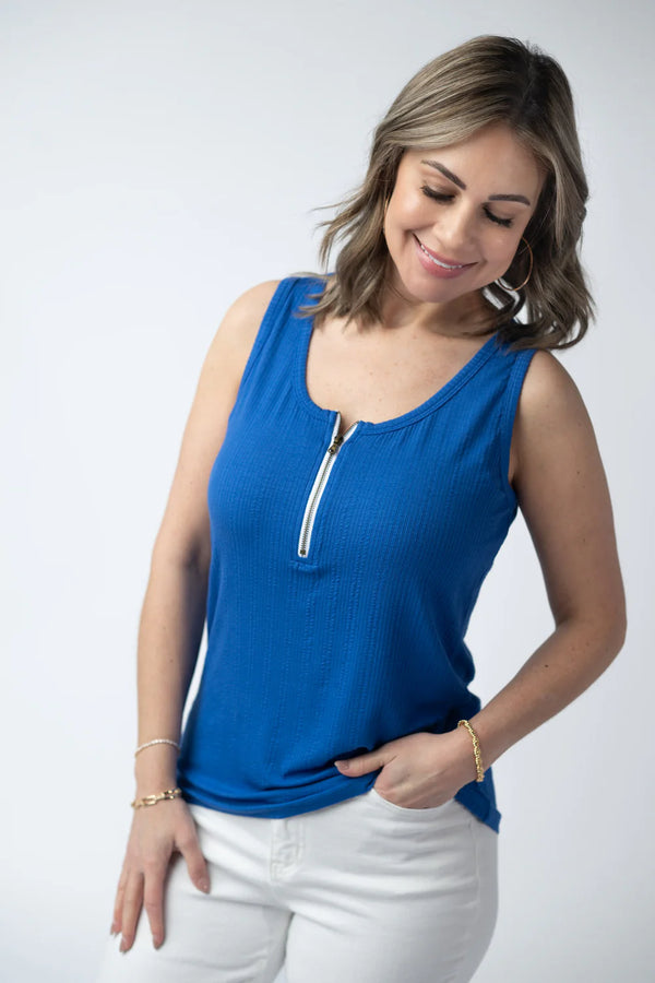 Mila Zipper Tank - Blue-clothing-Villari Chic, women's online fashion boutique in Severna, Maryland