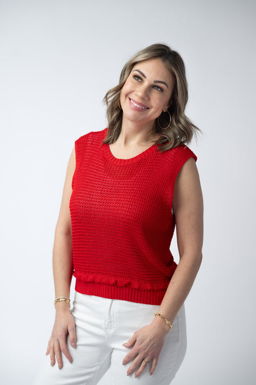 Amaya Open Knit Top - Red-top-Villari Chic, women's online fashion boutique in Severna, Maryland
