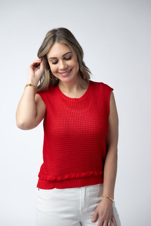 Amaya Open Knit Top - Red-top-Villari Chic, women's online fashion boutique in Severna, Maryland