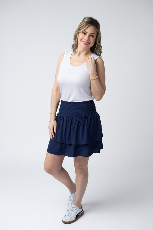 Roxie Ruffle Skort - Navy-skirts-Villari Chic, women's online fashion boutique in Severna, Maryland