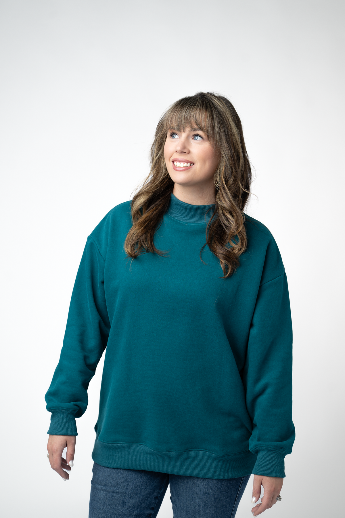 Marley Mock Neck Sweatshirt - Teal-Sweatshirt-Villari Chic, women's online fashion boutique in Severna, Maryland