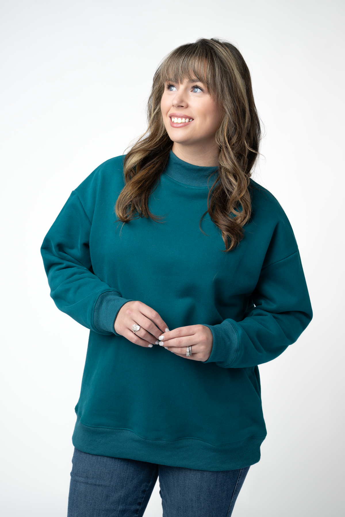 Marley Mock Neck Sweatshirt - Teal-Sweatshirt-Villari Chic, women's online fashion boutique in Severna, Maryland