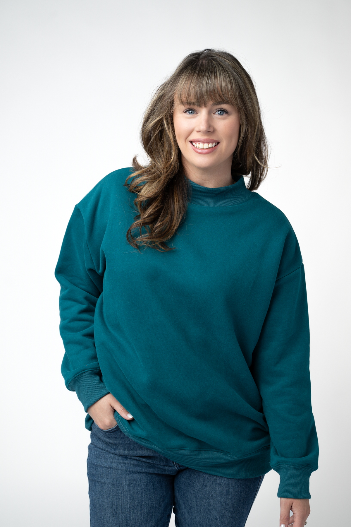 Marley Mock Neck Sweatshirt - Teal-Sweatshirt-Villari Chic, women's online fashion boutique in Severna, Maryland