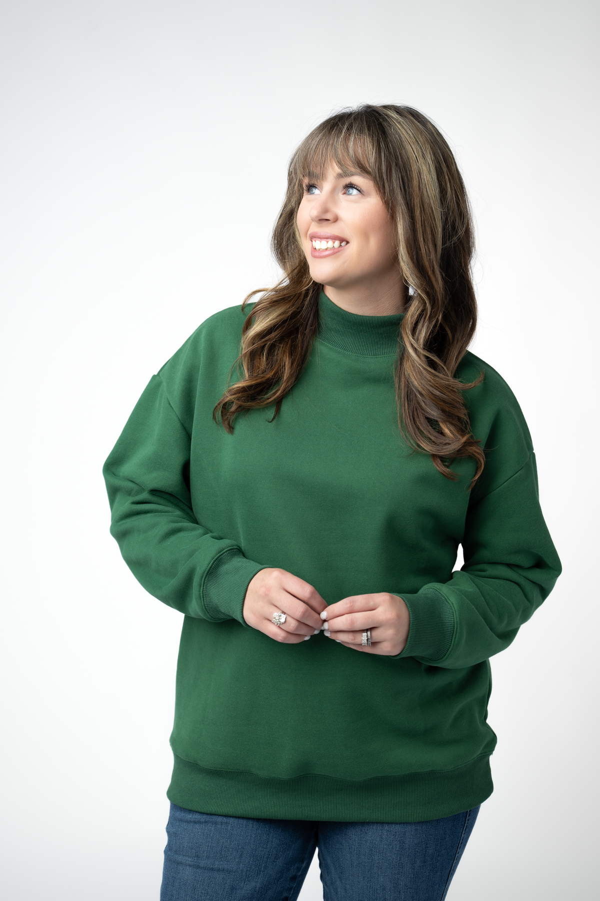 Marley Mock Neck Sweatshirt - Forest Green-Sweatshirt-Villari Chic, women's online fashion boutique in Severna, Maryland
