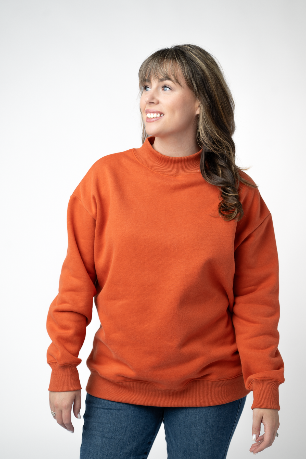 Marley Mock Neck Sweatshirt - Pumpkin-Sweatshirt-Villari Chic, women's online fashion boutique in Severna, Maryland
