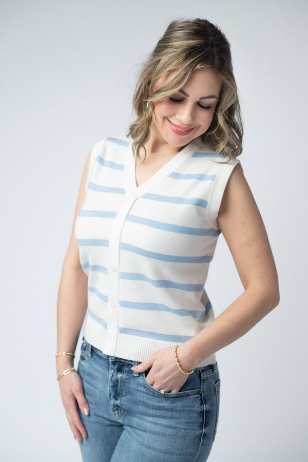 Lucy Striped Button Tank - Sky Blue-Tops-Villari Chic, women's online fashion boutique in Severna, Maryland