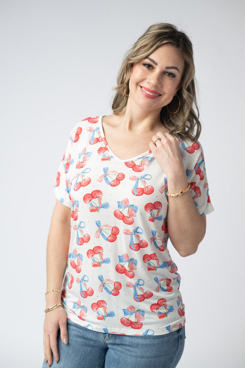 Chloe Cozy Top - Patriotic Cherries-Tops-Villari Chic, women's online fashion boutique in Severna, Maryland
