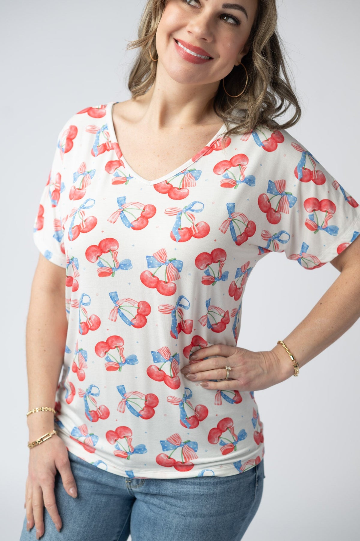 Chloe Cozy Top - Patriotic Cherries-Tops-Villari Chic, women's online fashion boutique in Severna, Maryland