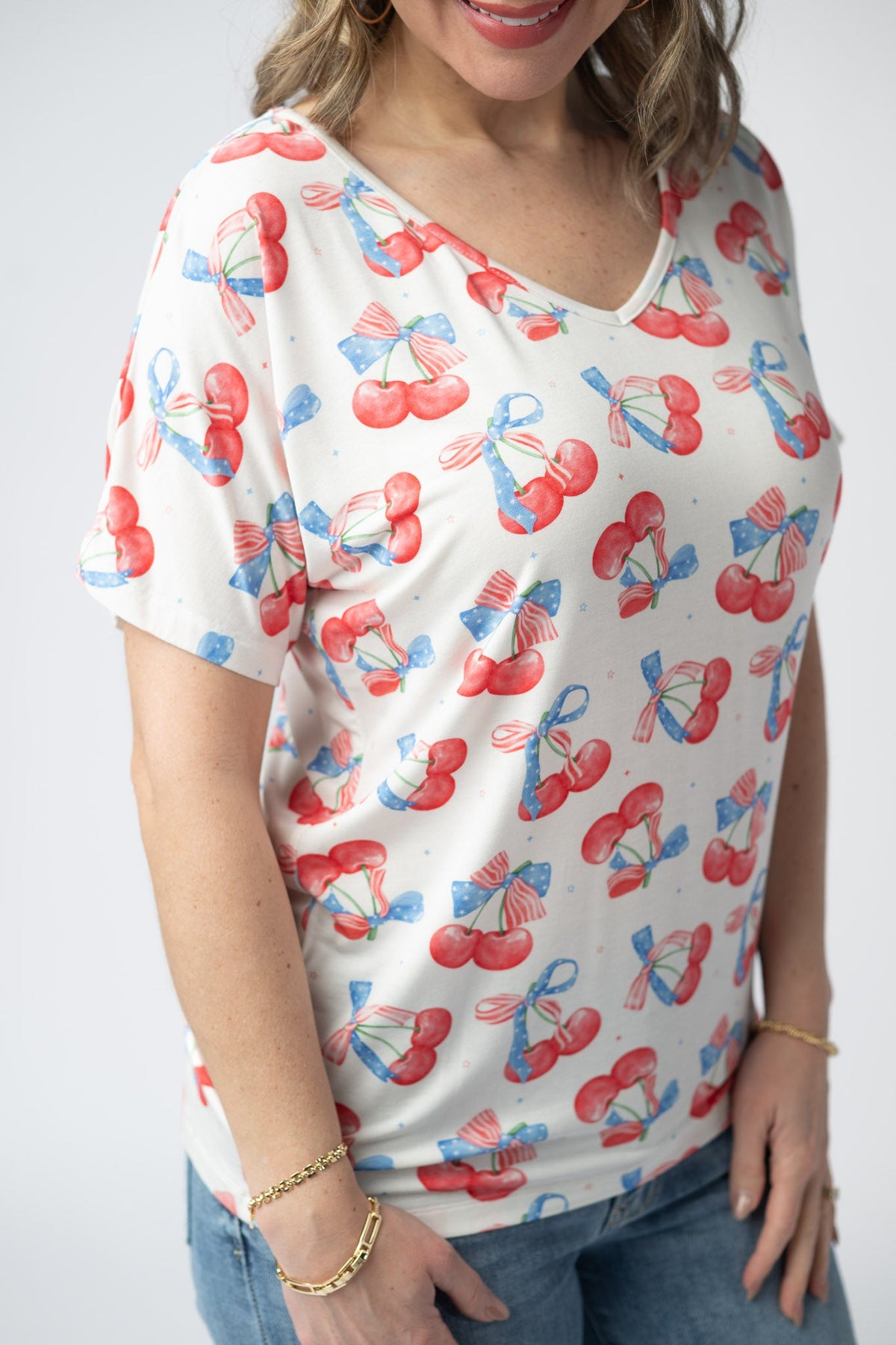 Chloe Cozy Top - Patriotic Cherries-Tops-Villari Chic, women's online fashion boutique in Severna, Maryland