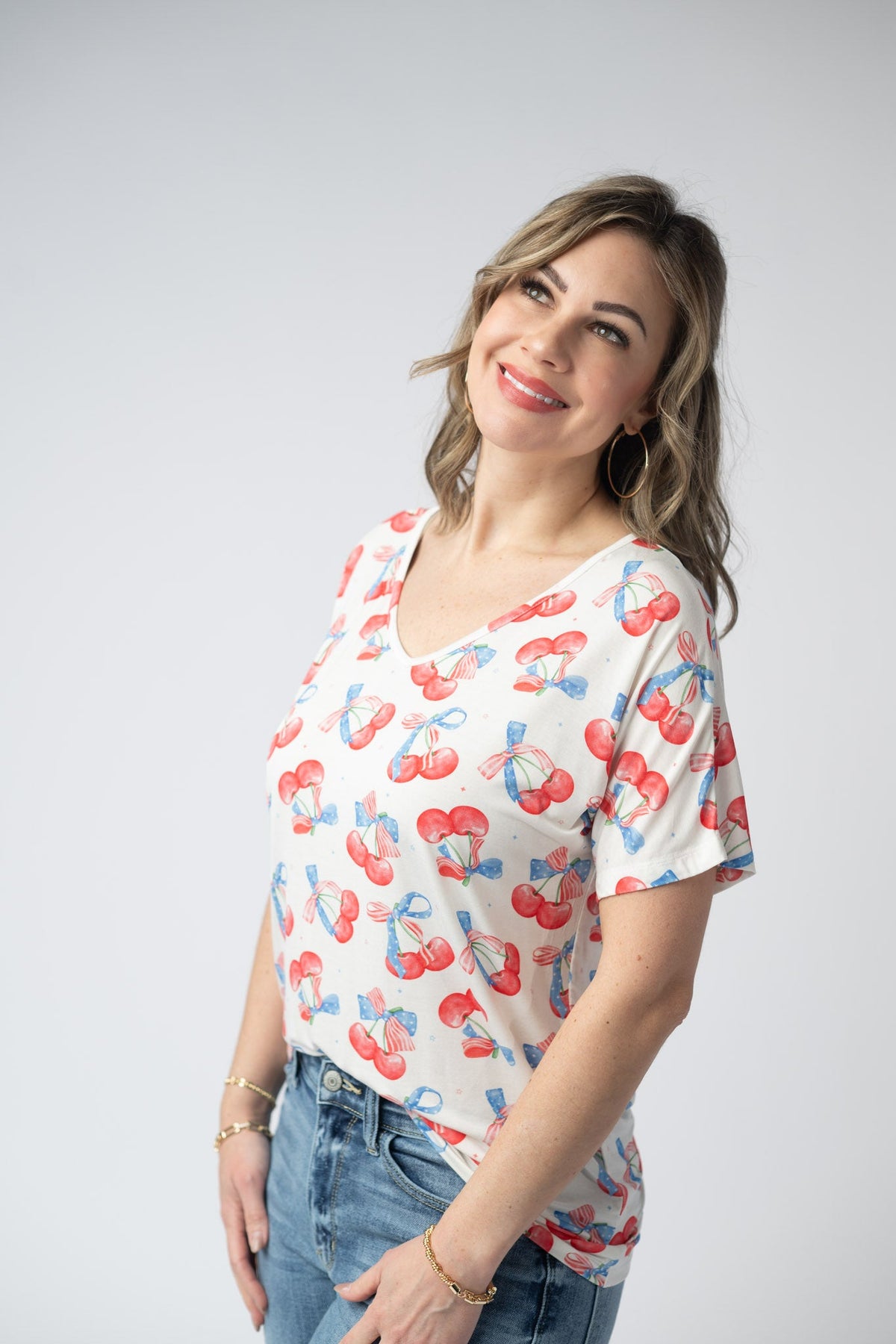 Chloe Cozy Top - Patriotic Cherries-Tops-Villari Chic, women's online fashion boutique in Severna, Maryland