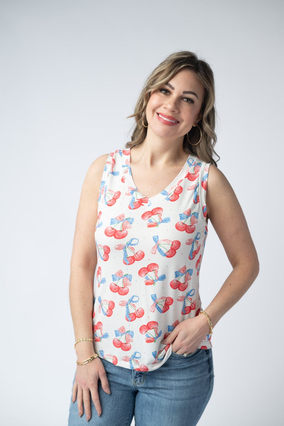 Noelle Tank - Patriotic Cherries-tank-Villari Chic, women's online fashion boutique in Severna, Maryland