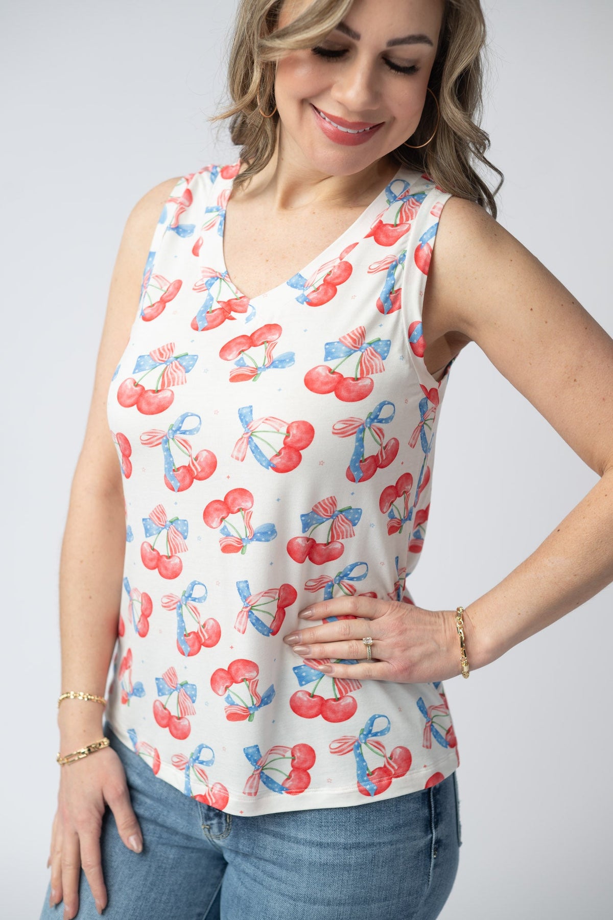 Noelle Tank - Patriotic Cherries-tank-Villari Chic, women's online fashion boutique in Severna, Maryland