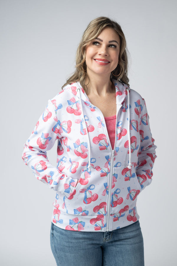 Fullzip Hoodie - Patriotic Cherries-hoodie-Villari Chic, women's online fashion boutique in Severna, Maryland