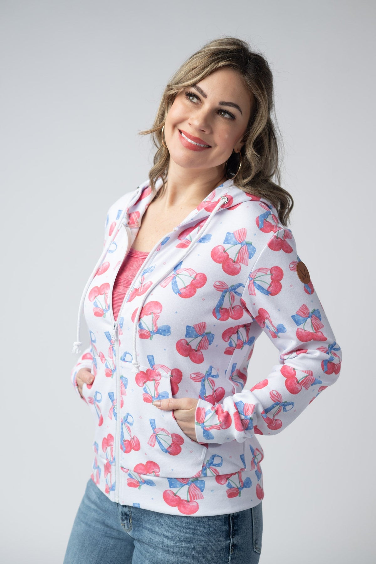Fullzip Hoodie - Patriotic Cherries-hoodie-Villari Chic, women's online fashion boutique in Severna, Maryland