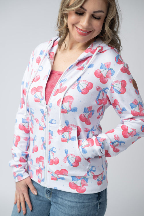 Fullzip Hoodie - Patriotic Cherries-hoodie-Villari Chic, women's online fashion boutique in Severna, Maryland