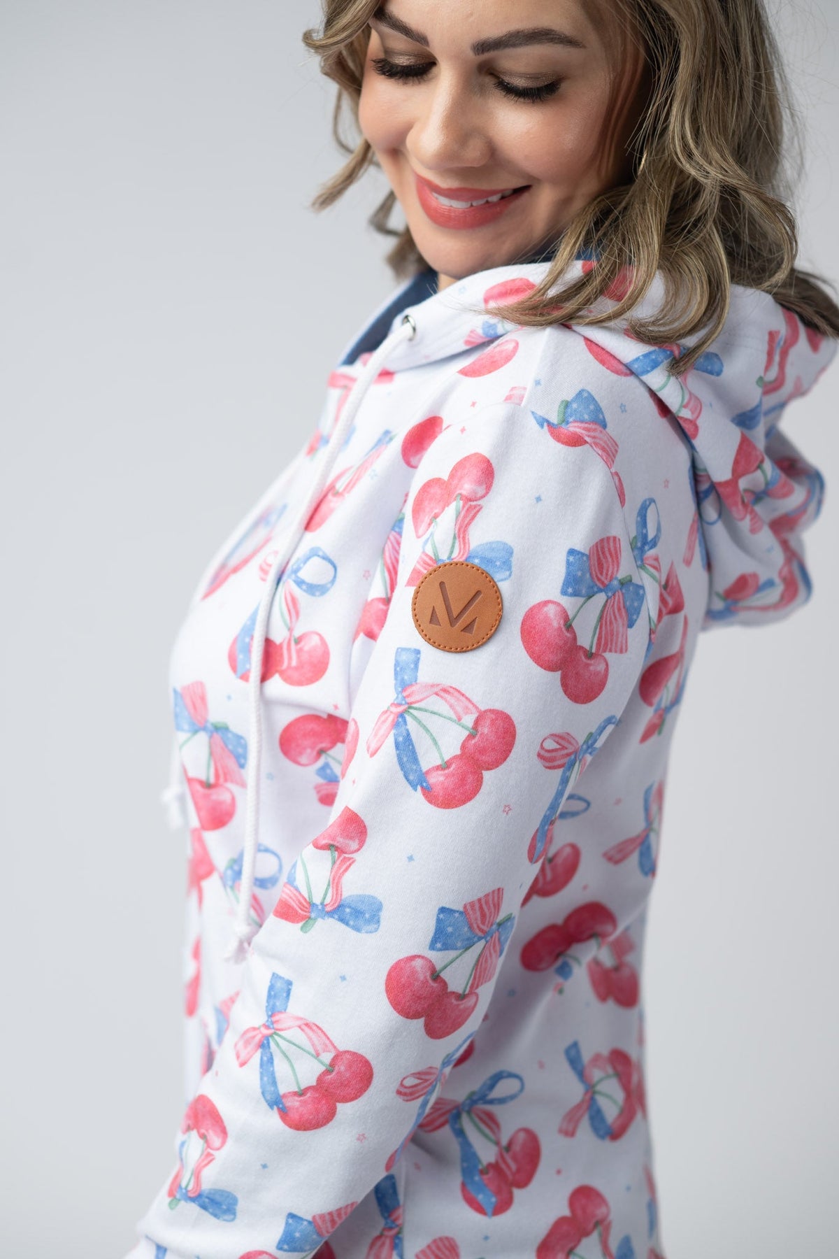 Hailey Pullover Hoodie - Patriotic Cherries-Hoodie-Villari Chic, women's online fashion boutique in Severna, Maryland