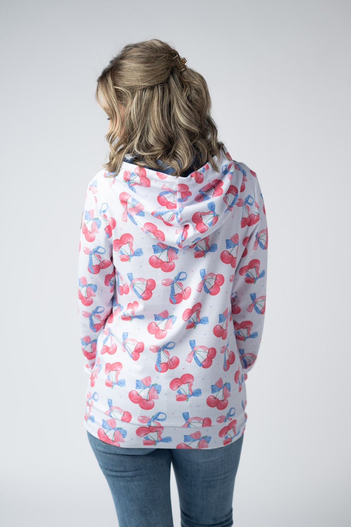 Hailey Pullover Hoodie - Patriotic Cherries-Hoodie-Villari Chic, women's online fashion boutique in Severna, Maryland