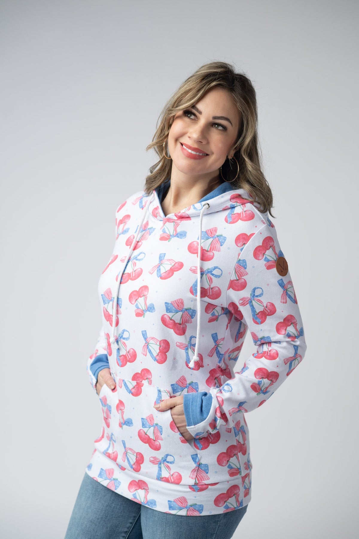 Hailey Pullover Hoodie - Patriotic Cherries-Hoodie-Villari Chic, women's online fashion boutique in Severna, Maryland